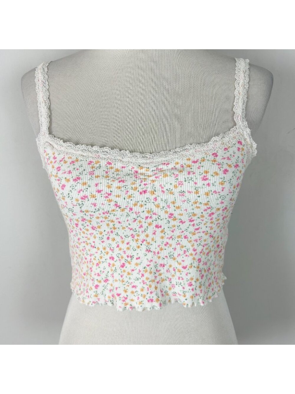 Garage Cropped Y2K Style Tank Top Ditsy Floral Lace Trim Size Medium Women's